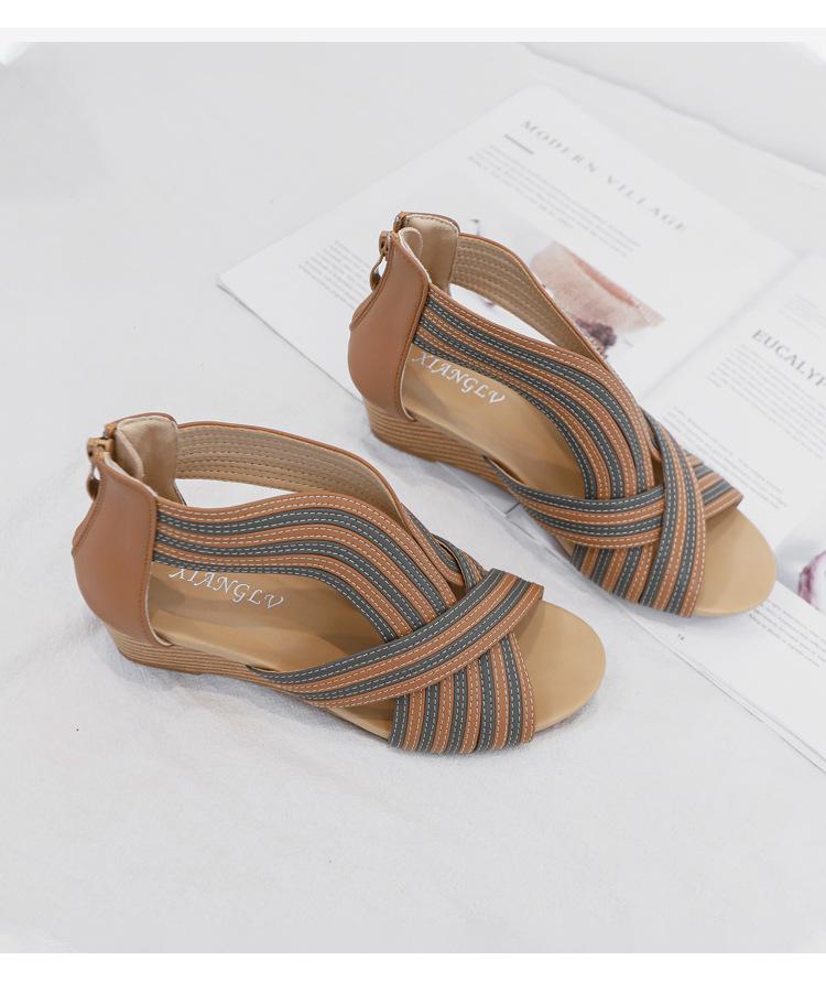 Women's Casual Sandals Wedge Heel Sandals 2024 Summer Fashion Fish Mouth Bohemian Roman Sandals JZJ-1418-672