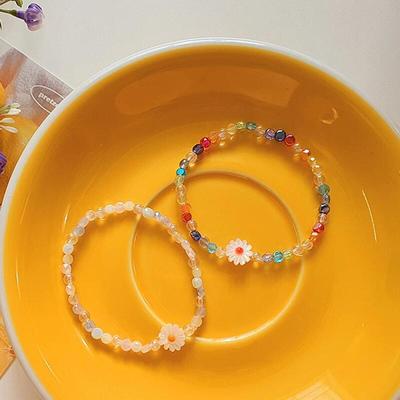 Damen Mehrfarbig Weiß Perlen Gänseblümchen Armband