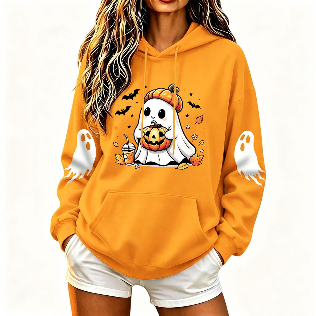 Women's Casual Women's Halloween Printed Crew-neck Pullover Hooded Sweatshirt