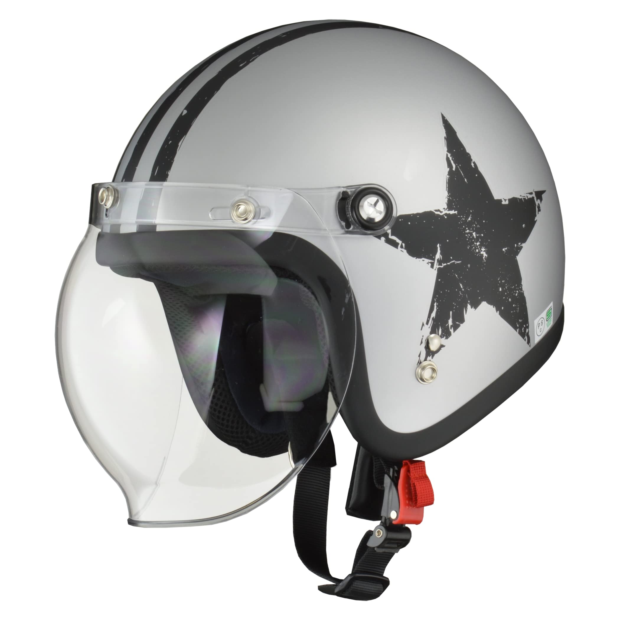 

LEAD Motorcycle Jet Helmet MOUSSE Star Silver Free Size (57-60cm) -