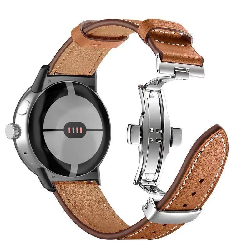 Genuine Leather Strap for Google Pixel Watch/Pixel Watch 2 Metal Butterfly Buckle Band Replacement Bracelet Watchband Accessories for Pixel Watch