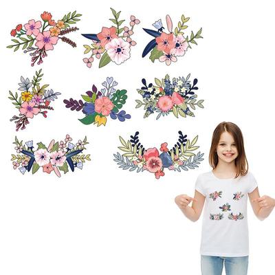 Flower Set Iron On Patches For Girl T-Shirt Dresses Diy Parches Ropa Heat Press Appliqued Clothes Stickers Thermal Transfer