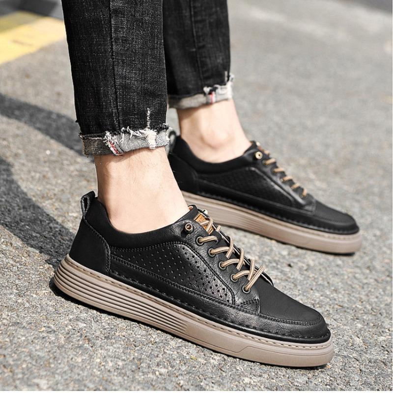 Fashion New Cow Leather Hollow Platform Sneakers for Men Designer New Big Size Casual Men's Board Shoes Fashion Light Zapatos De Hombre