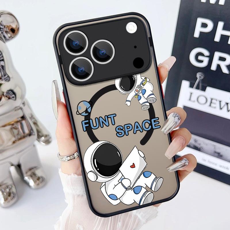 Magnetic Acrylic Phone Case For iPhone 17e 17 16 15 14 13 Pro Max 16e 11 For Magsafe Wireless Charge Space Astronaut Print Cover
