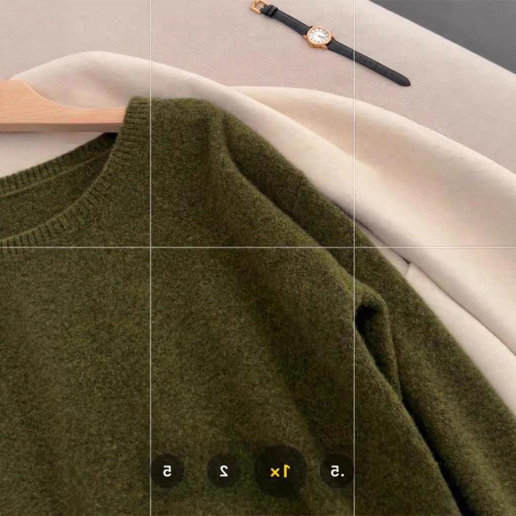 Women's Retro Avocado Green Knit Pullover Sweater - Loose Fit, Ideal for Autumn/Winter Layering