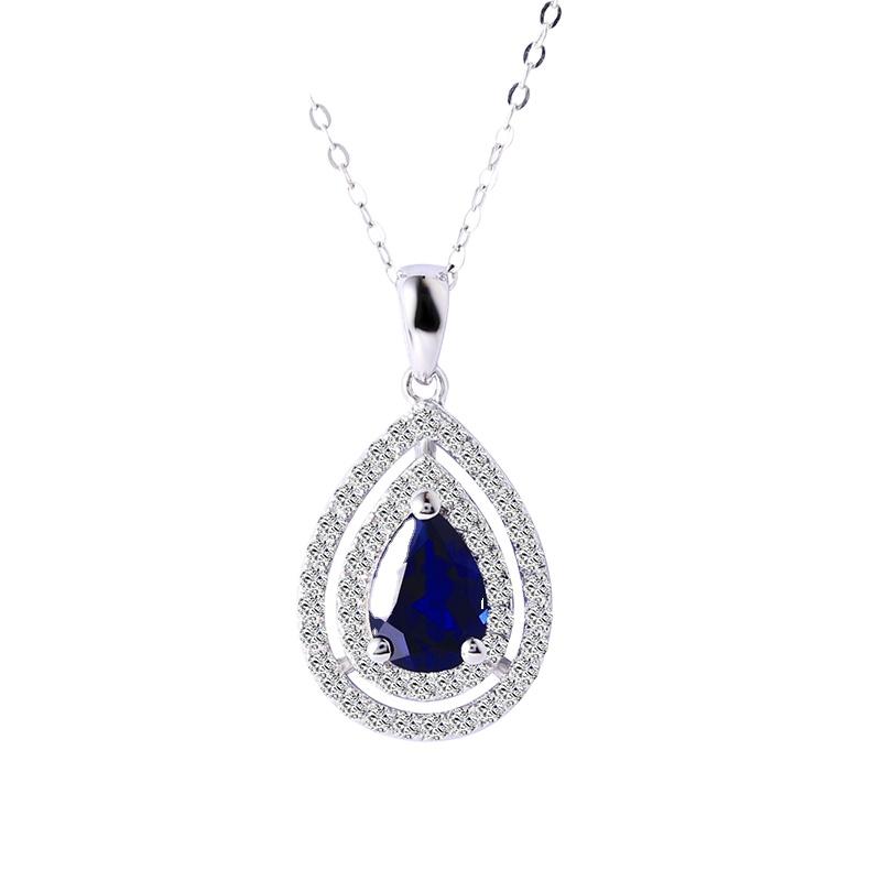 Gioielli in Argento Sterling 925 con Zaffiro Blu Pietra Preziosa Naturale Zaffiro Blu a Goccia d'Acqua Elegante Ciondolo per Donna