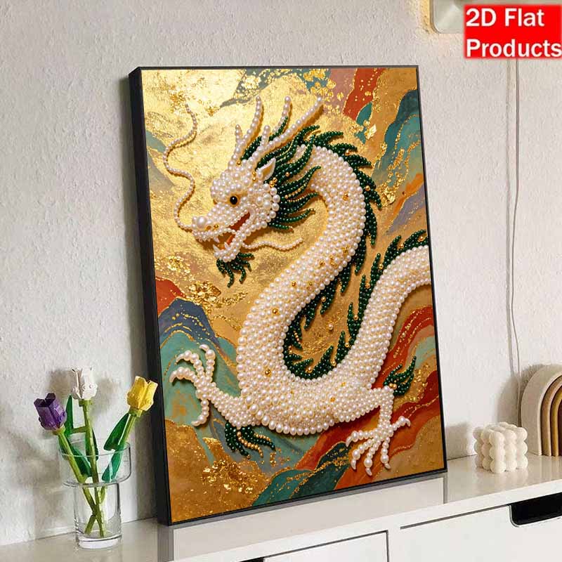 Dragon Pearl DIY 5D Rhinestone Art Kit for Adults Round Half Pearls Wall Decoration Handmade Craft Gift Frameless