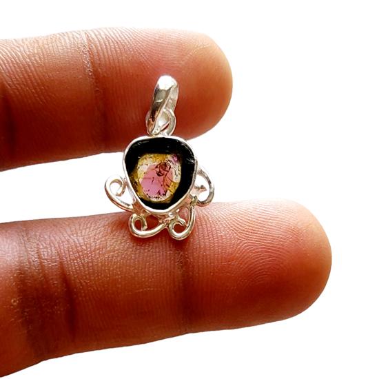 Natural Red Watermelon Tourmaline Gemstone 925 Sterling Silver Pendant, Gift029