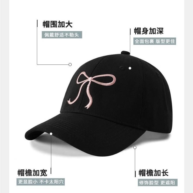 New hat female cute bow embroidery enlarged and deepened baseball cap spring and autumn sunshade soft top cap
