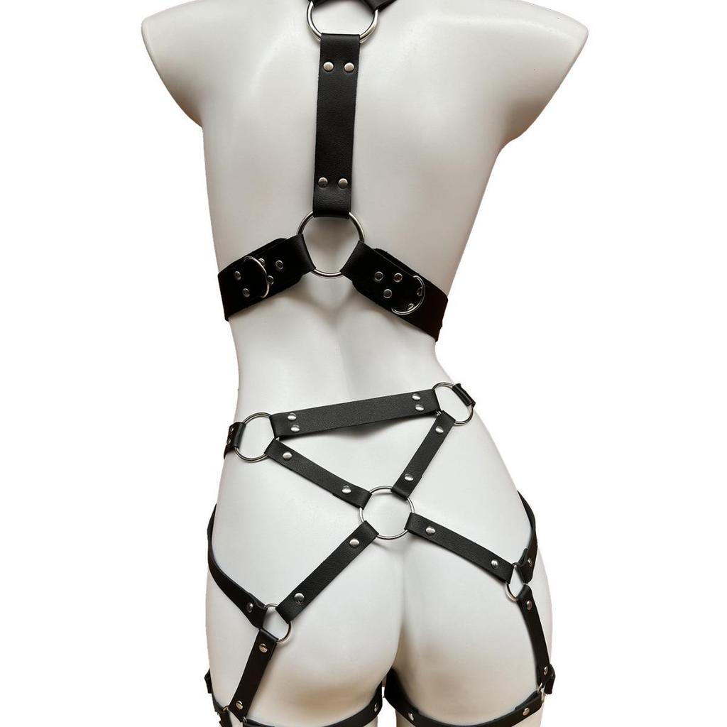 Sexy Leather Bondage Set: Leg Ring, Chest Strap, Nightclub Accessories