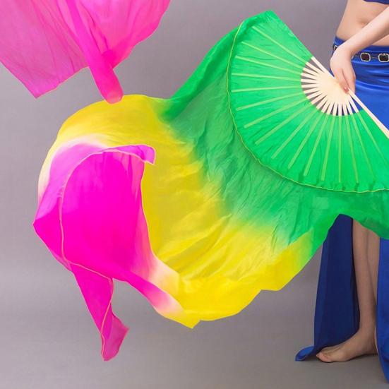 Gradual Color Dancing Fan Handmade Belly Dance Veils Unique Hand Dyed Fan Stage Show Prop for Adult Kid