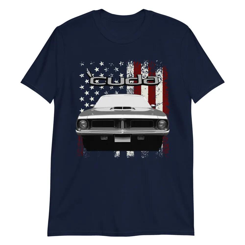 1972 Cuda Muscle Car American Flag Patriotic TShirt Short Sleeve Casual 100 Cotton ONeck Summer Mens Tshirt Size S3XL