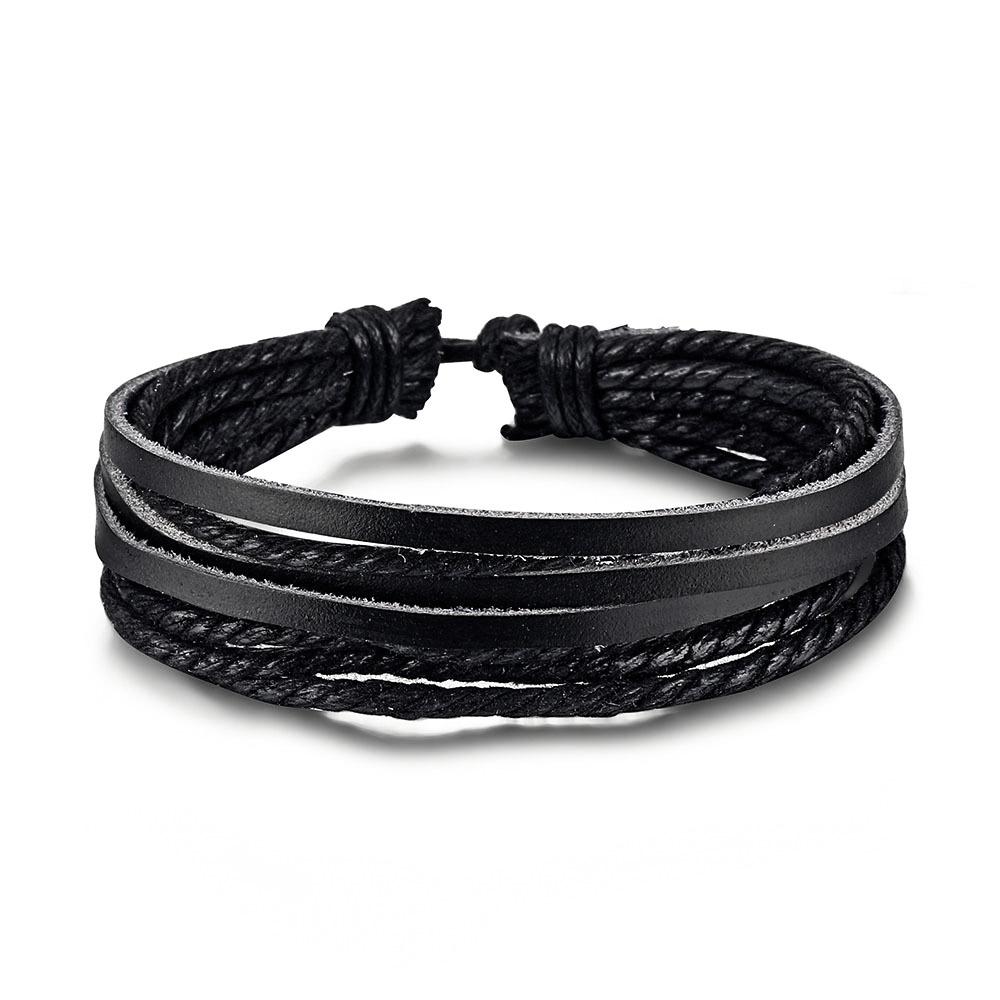 Men's Vintage Multilayer Leather Bracelet with Hollow Triangle Beads