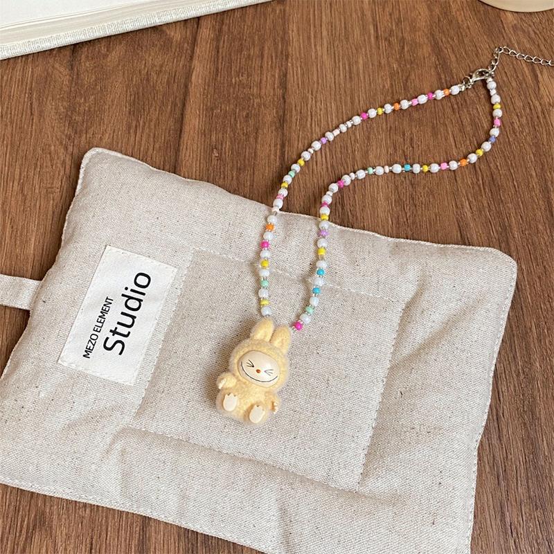 Colorful Labubu Bead Necklace for Women 2025 New Popular Fashion Accessory Niche Design Collarbone Chain