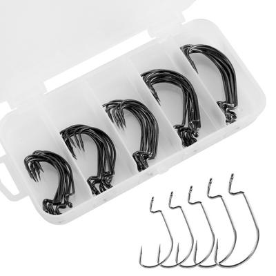 100Pcs/Set Fishing Hooks 2# 1# 1/0# 2/0# 3/0# 10 5 Models High Carbon Steel Smooth with Storage Box Separate Compartments Soft Lures