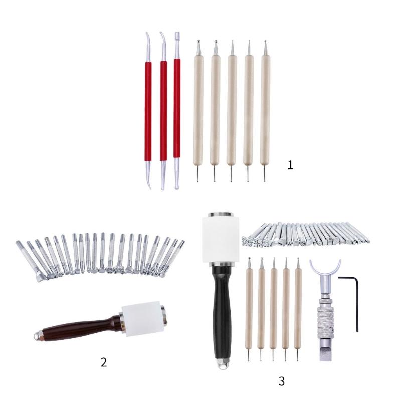 Leather Stamping Tool Leathercraft Carving Kits Leather Craft Hammer Leather Carving Embossing Tools for DIY Craft