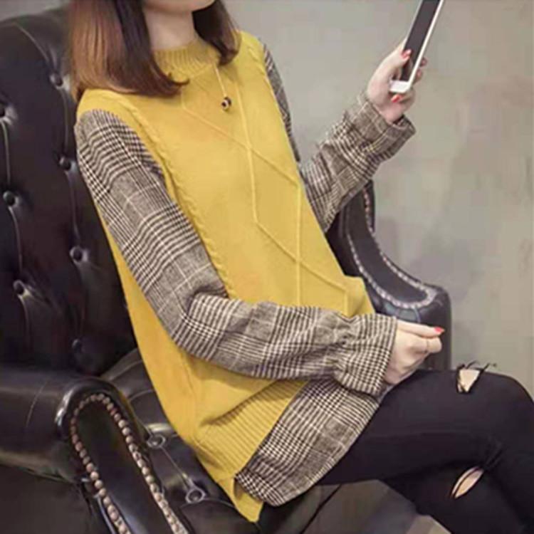 Damskie zimowe swetry dwuczęściowe z dzianiny College Wind Swetry z długim rękawem Luźne patchworkowe swetry projektantów Topy