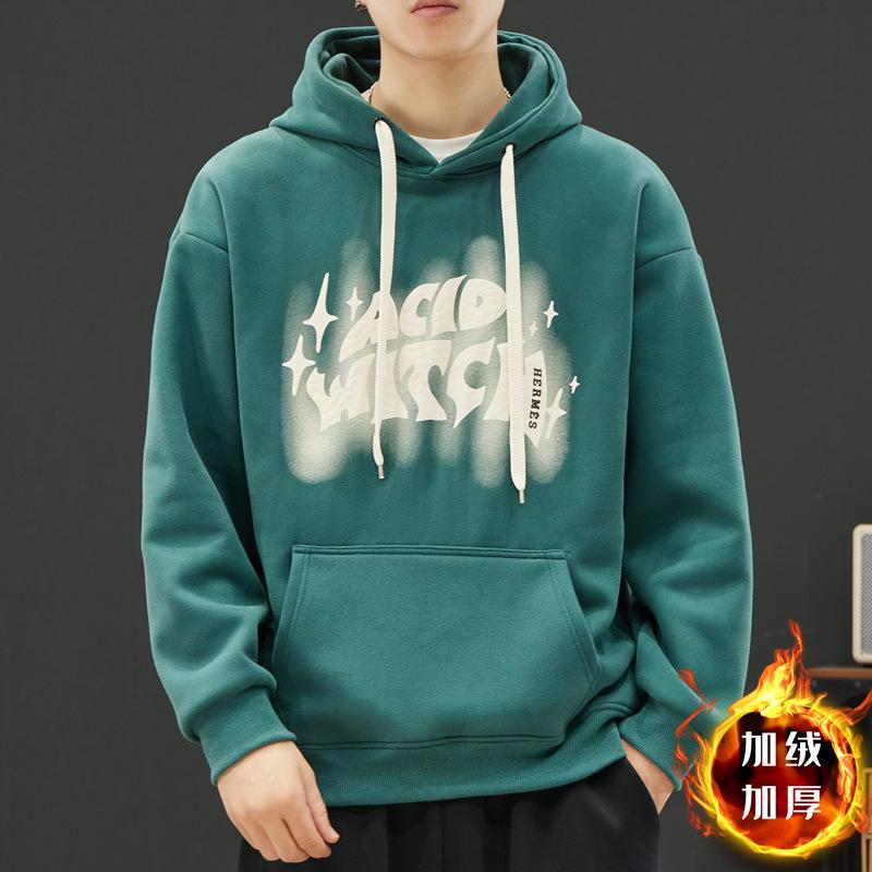 Autumn And Winter Fleece Thickened Red Sports Sweater Men'S Loose Large Size Hooded Men'S Jacket Teen Student