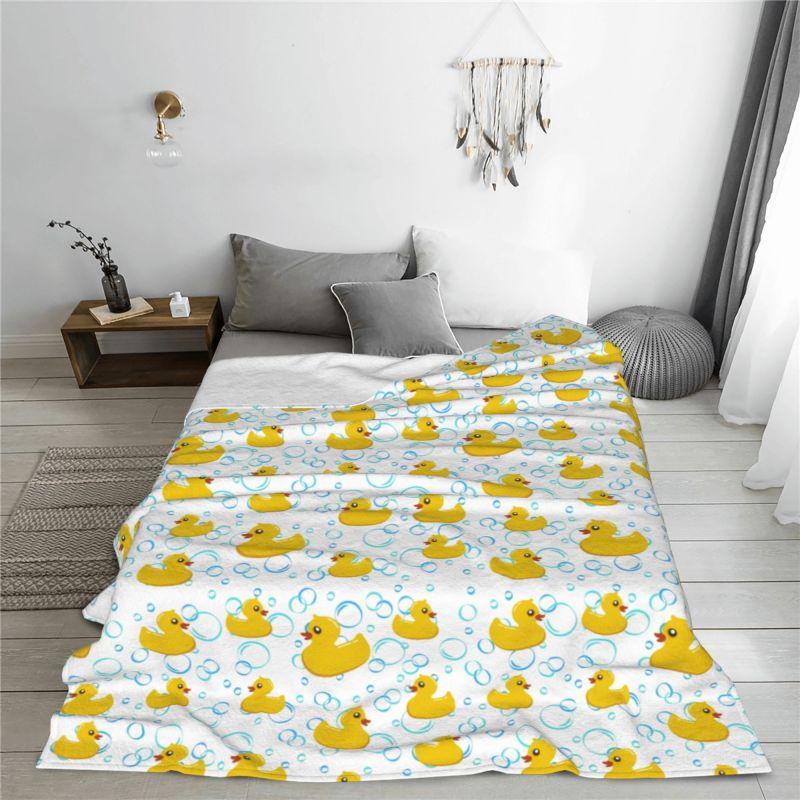 Custom Cute Rubber Ducks Blanket Soft Fleece Spring Autumn Warm Flannel Cartoon Animal Pets Throw Blankets Sofa Travel Bed Quilt