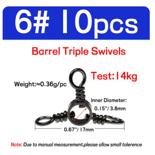 

10pcs/bag #8 - 3/0 Fishing 3 Way Swivels Sea Fishing Barrel Triple Swivels Fishhook Lure Rigs Connector Accessory #6