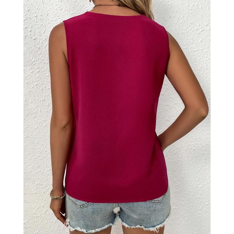Summer Women T-shirt V-neck Vest Simple Solid Sleeveless Tank Tops Women's Tops