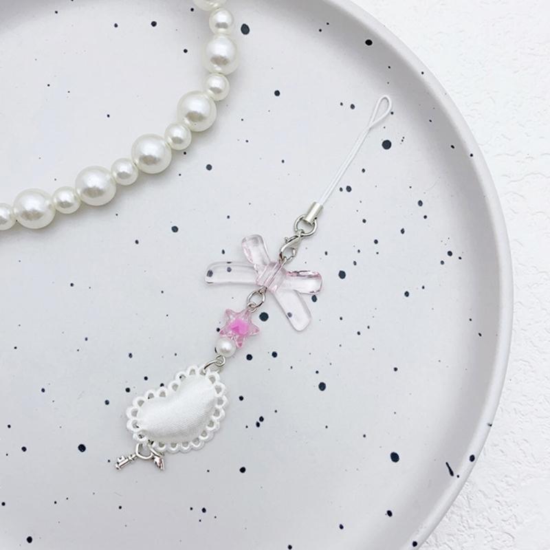 Fashion Heart Bowknot Star Hanging Pendant Phone Charm Lanyard Pocket Keychain Strap Bag Decoration Wallet Pendants