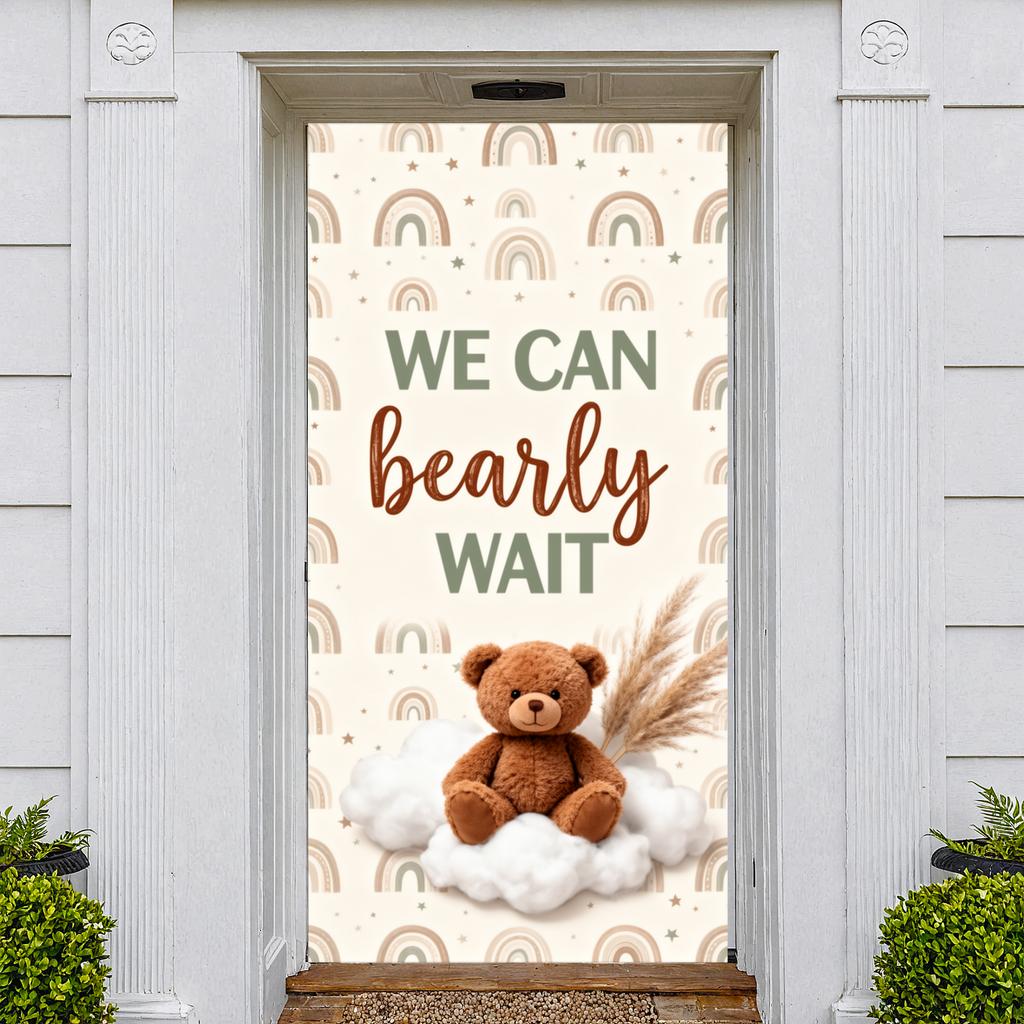 Gender Reveal Banner Neutral Color Scheme Boho Display Bearly Wait Banner Plush Bear Boho Party Display For Boho
