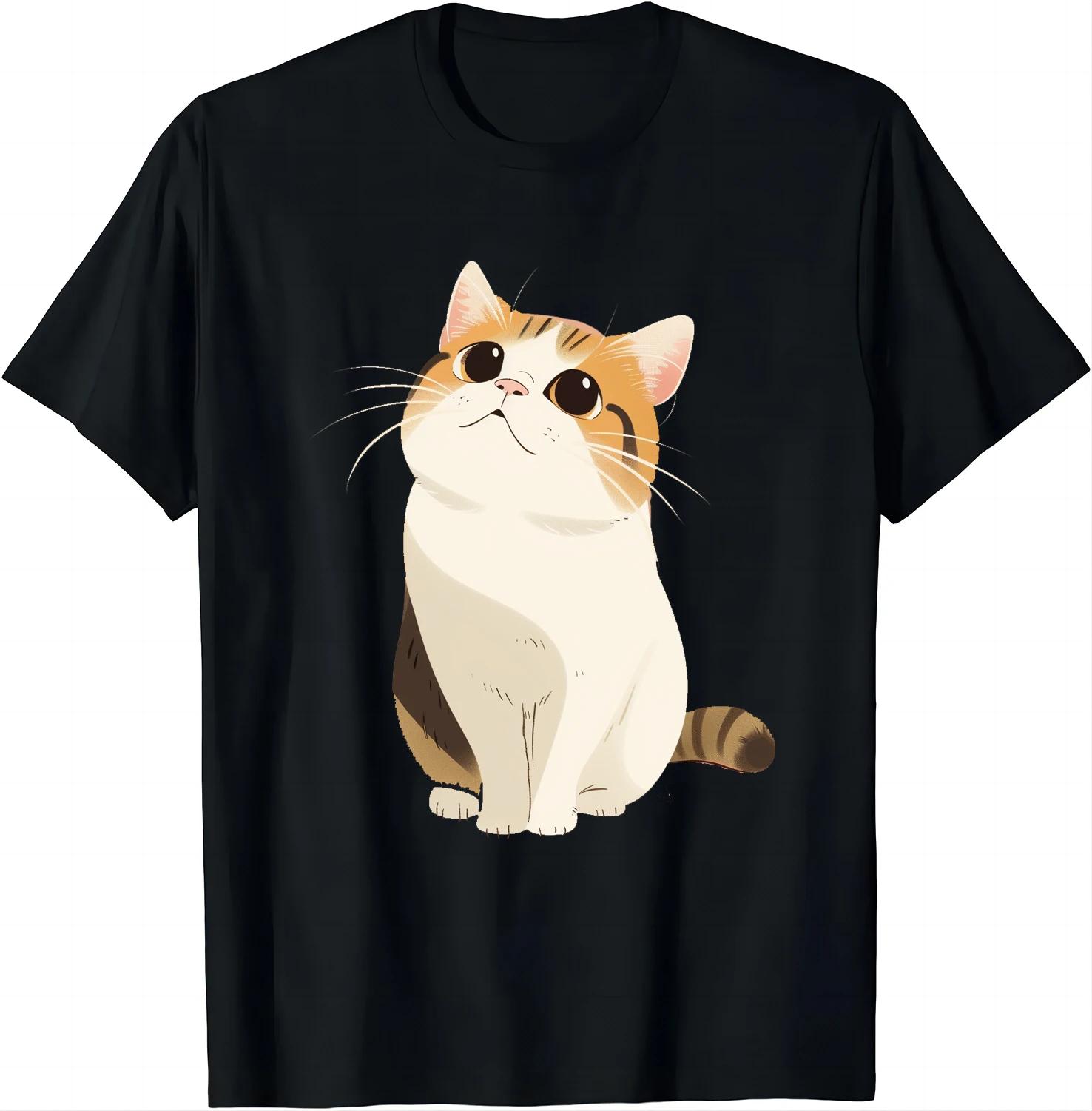 Cartoon Cat Black Tee - Big Eyes and A Smiling Face for A... XXXXL