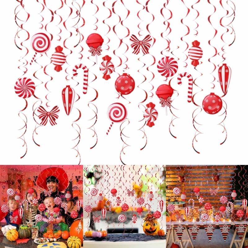 Hanging Swirls Decoration for Kids Adult Christmas Candy Swirls Candy Shimmering Party Hanging Streamers Ceiling Ornament