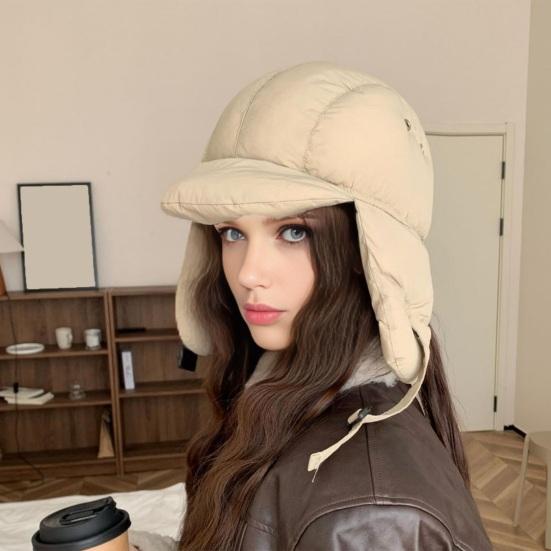 Chapéu Lei Feng Cor Sólida Outono Inverno Chapéu de Penas Design à Prova de Vento Fivela Ajustável Touca para Clima Frio