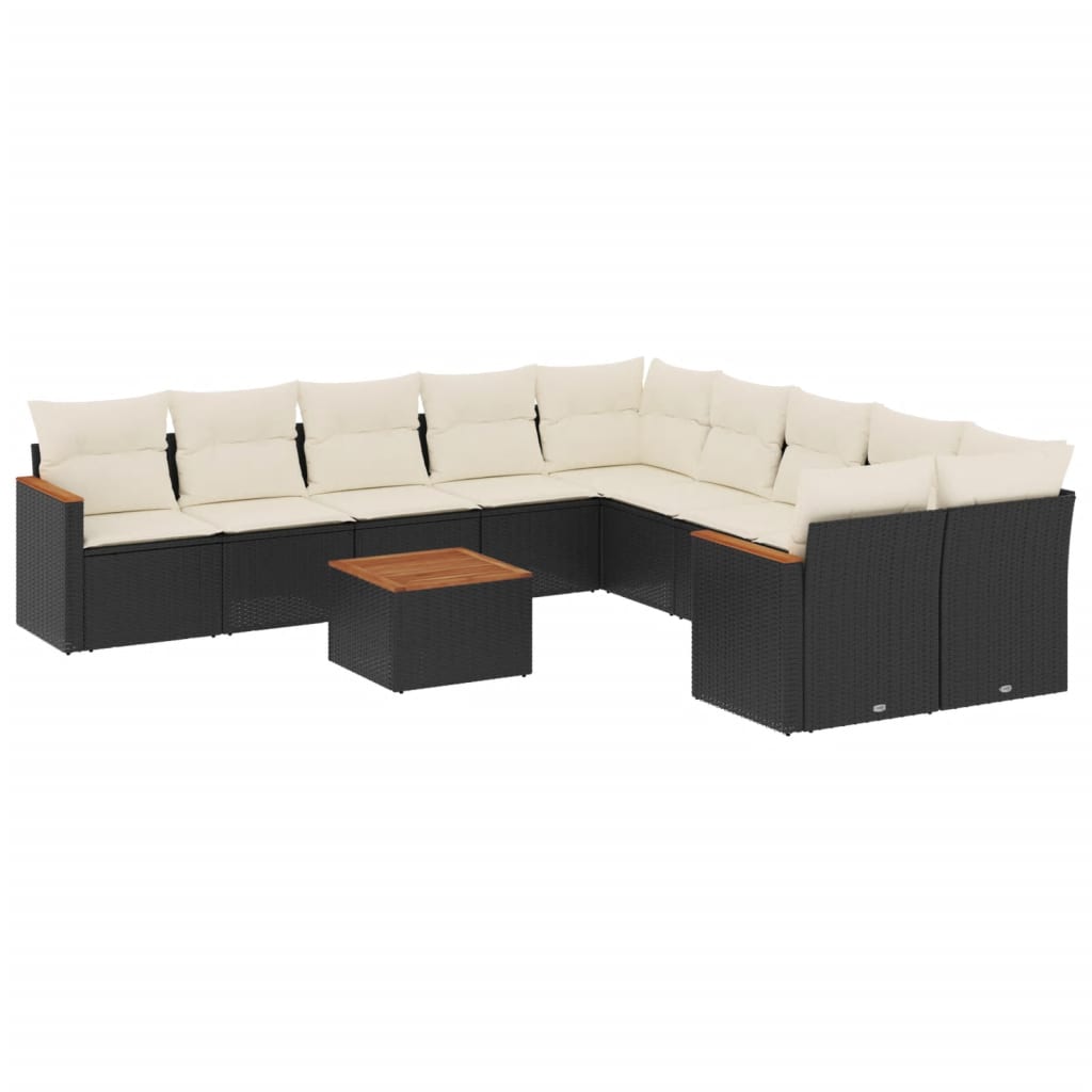 Vidaxl 11-Cz. Garden Lounge Set, Cushions Black Rattan Pe