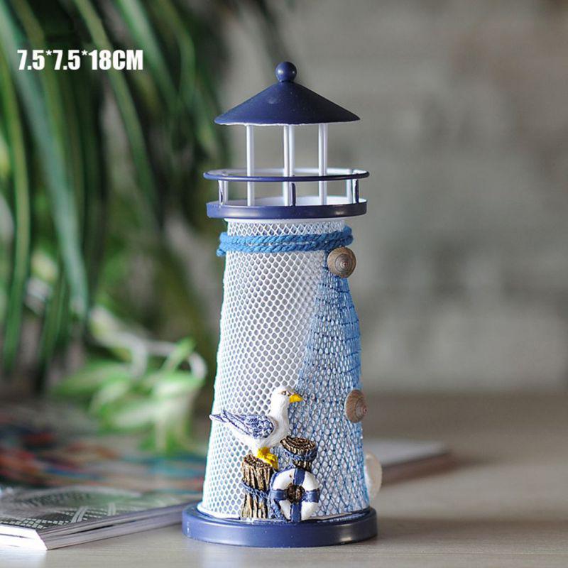 Nautical Ocean Flash Lighthouse Fishing Net Starfish Shell Metal Beacon Tower Paperweight Ornaments Figurines Crafts Home Decors