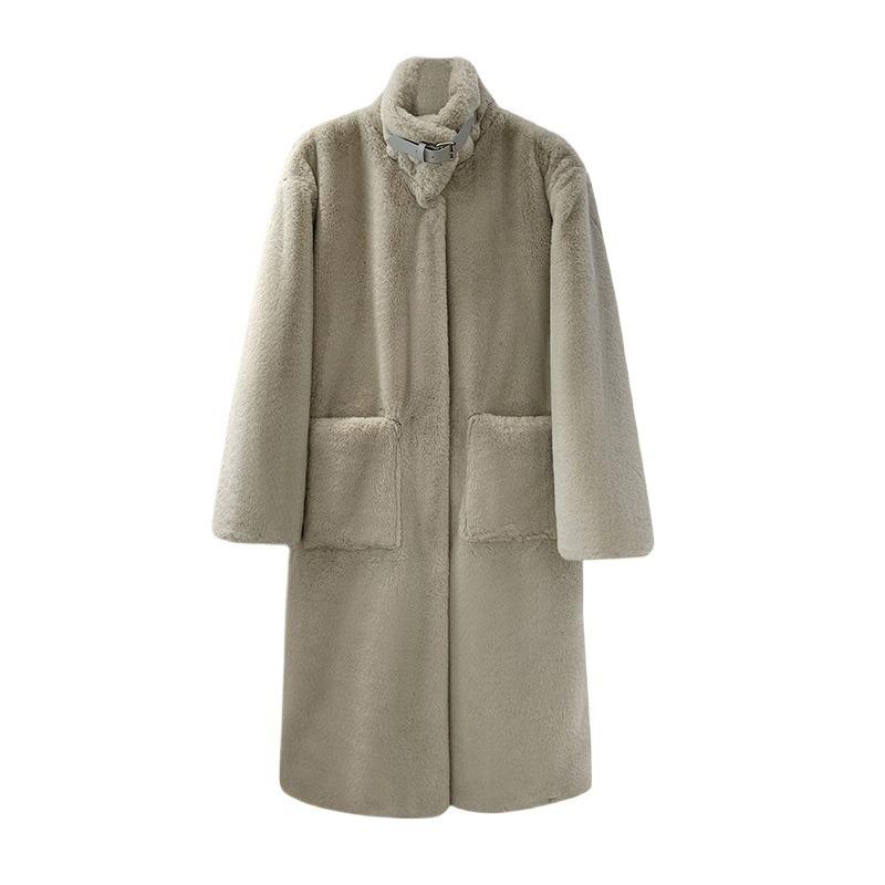 Lamb wool coat women's long new autumn and winter stand-up collar fur integrated thickened plush fur coat