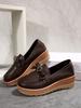Platform muffin shoes spring and autumn new soft leather small wedge heel single shoes British style retro brown lazy shoes