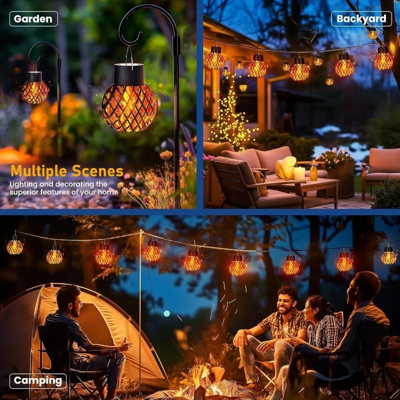 Solar LED Outdoor Flame Effect Hanging Lantern Out Waterproof Garden Decoration Lamp Solar Fairy Light For Patio Garden Yard