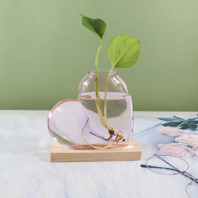 Kreative mehrfarbige Herz-Glas-Hydroponik-Vase – Schreibtisch-Blumenornament für Wohnzimmerdekoration.