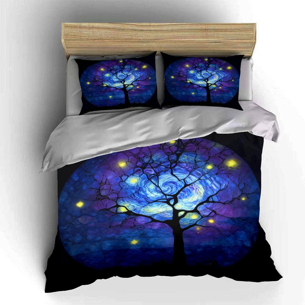 Starry Night Tree Decor Set Soft Comfortable Duvet Cover Bedding Set Included 1*Duvet Cover & 2*Pillowcases, Gift