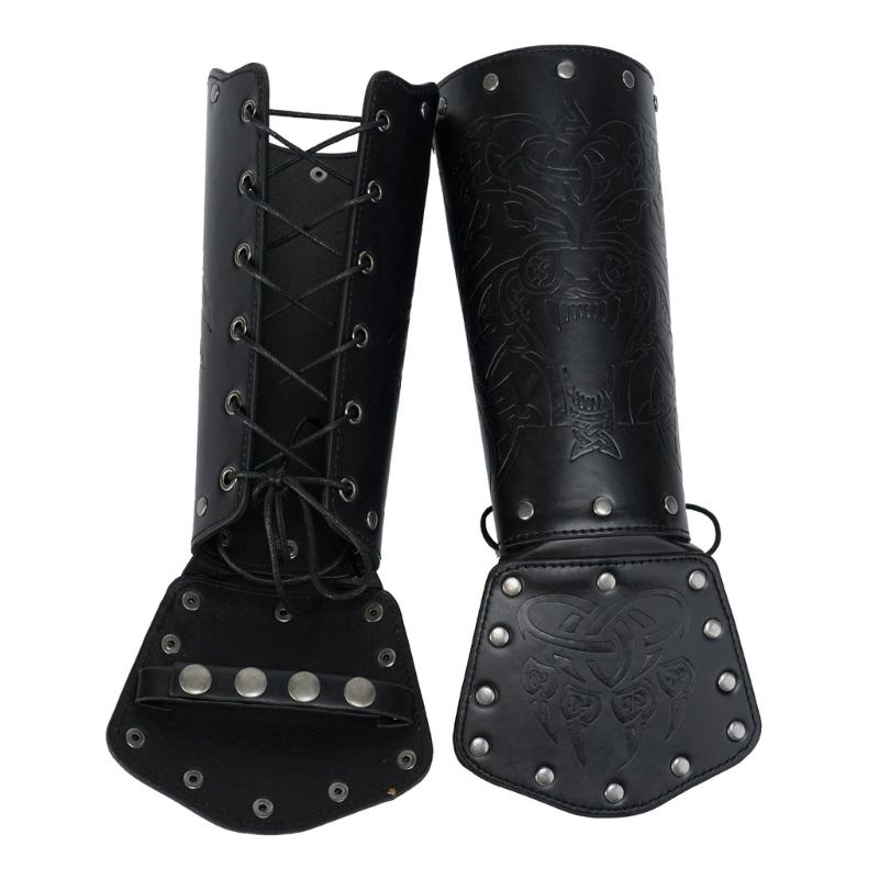 Viking Knight Arm Gauntlets Bracer Vintage Faux Leather Gauntlets Wristband Medieval Leather Bracers Arm Armors