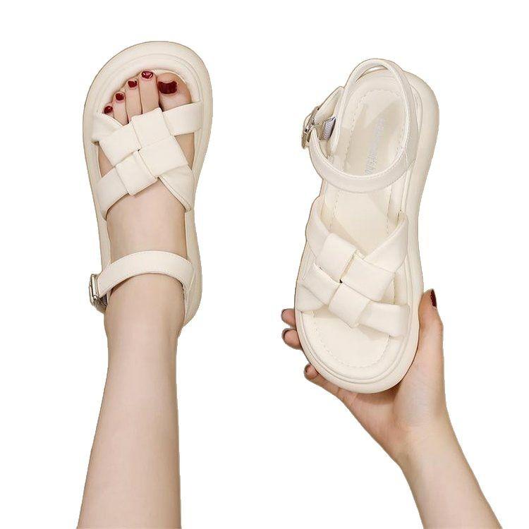 Sports Sandals Women's Summer 2025 New Roman Flat-bottomed Woven Soft-soled Lightweight Student Non-slip One-word Beach Shoes