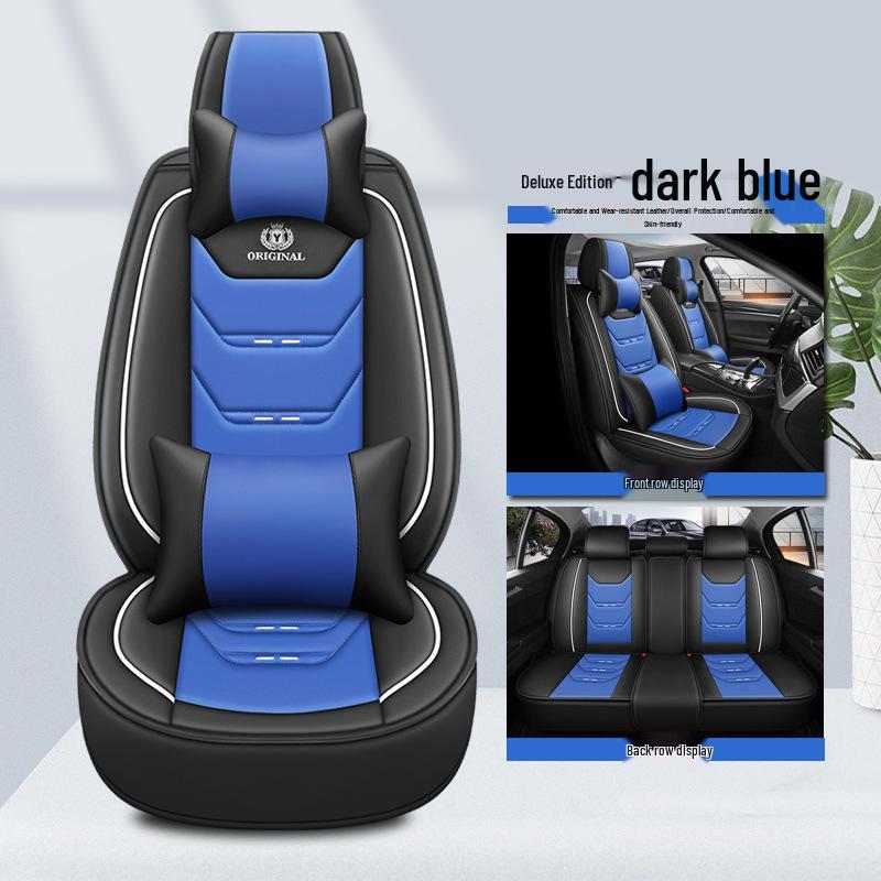 Universal Four-Season Car Seat Cushion Set – Five-Piece Linen & Ice Silk Full Coverage