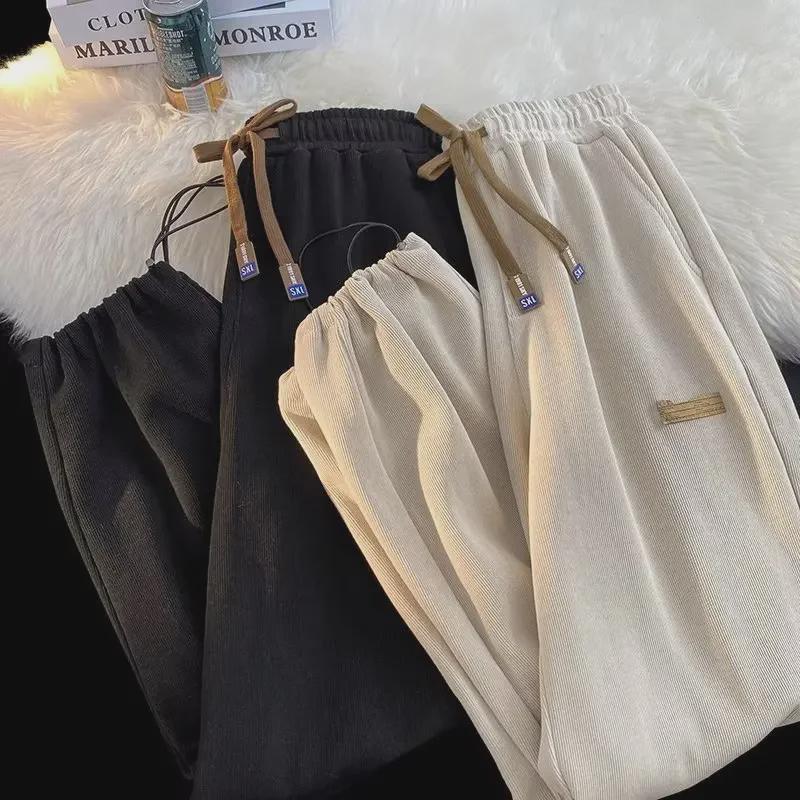 Herren Herbst Trend Locker Gerade Lässig Plus Samt Dick Weitbein Hose