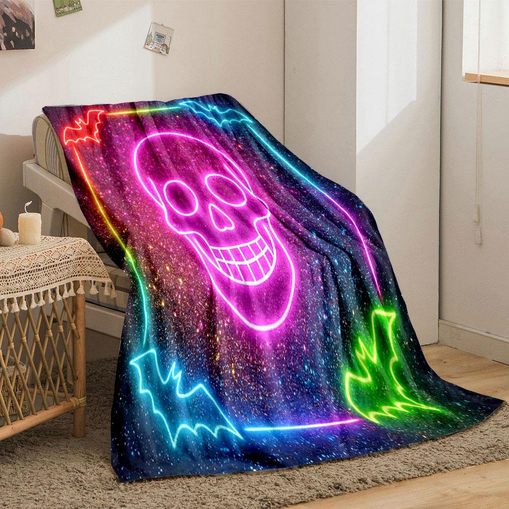 Neon Skull and Bats Design print blanket soft and cozy perfect for the living room bed sofa or a nap,gift