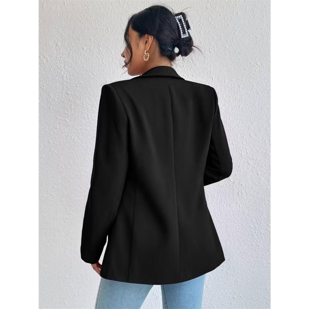 Women's Elegant Solid Color Long Sleeved Single Breasted Sports Jacket - Loose Fit, Classic Silhouette, High-quality Stitching