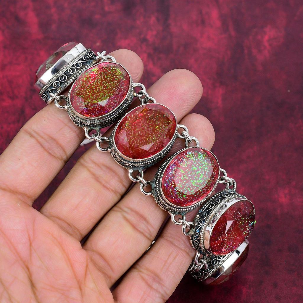 Pink Triplet Opal Bracelet, 925 Solid Sterling Silver Gemstone Jewelry, Handmade Bracelet, For Thanksgiving