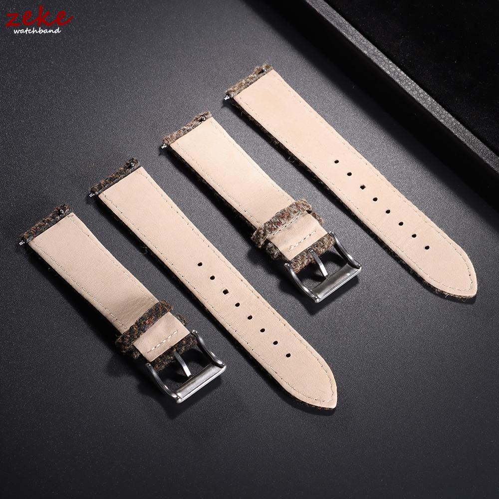 Vintage Genuine Leather Watch Band Tweed Nylon Strap 18mm 20mm 22mm Quick Release Weave Bracelet for Omega for Seiko Smartwatch