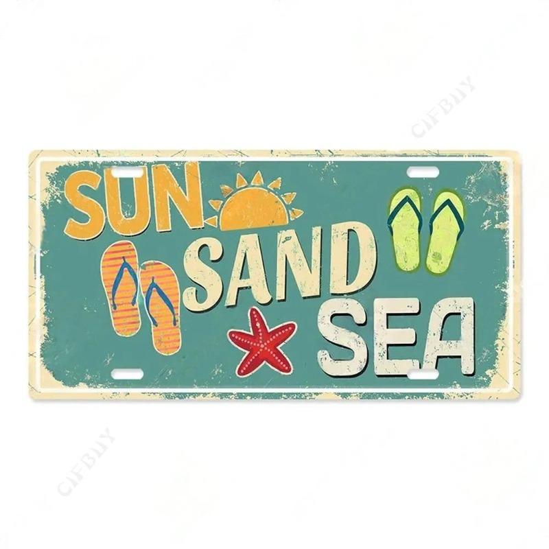 Beach Souvenir License Plate, Seaside Metal Sign 15x30cm