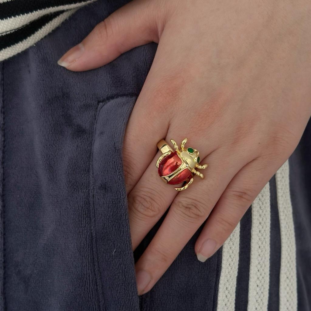 Xiaoxiangfeng Design Sense Bee Beetle Light Luxury Ring Ring Niche Insect Ring Opening Retro