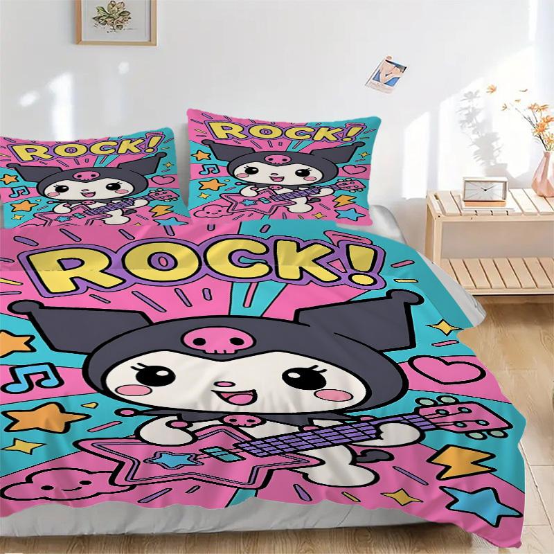 

3pcs Rock Star, Kuromi Bedding Set: Perfect for Bedroom or Guest Room. Soft and Comfortable with No Core Included yy251010152 135x200cm