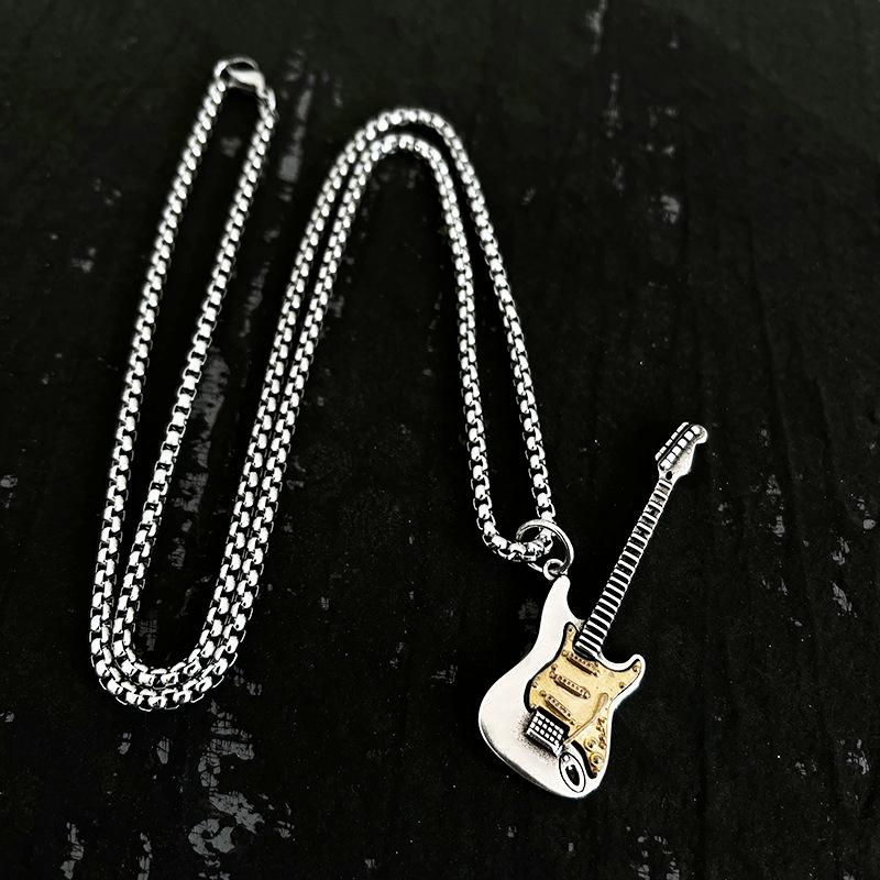 Rock Electric Guitar Music Note Pendant Male Retro Niche Punk Style Design Hip Hop Handsome Personality Men Necklace Women