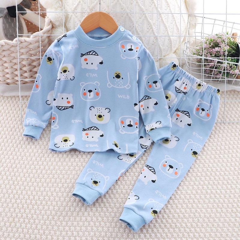 Winter Kids Long Sleeve O Neck T Shirt Pants Set Casual Baggy 2pcs Suit Cotton Cartoon Printes Outfit
